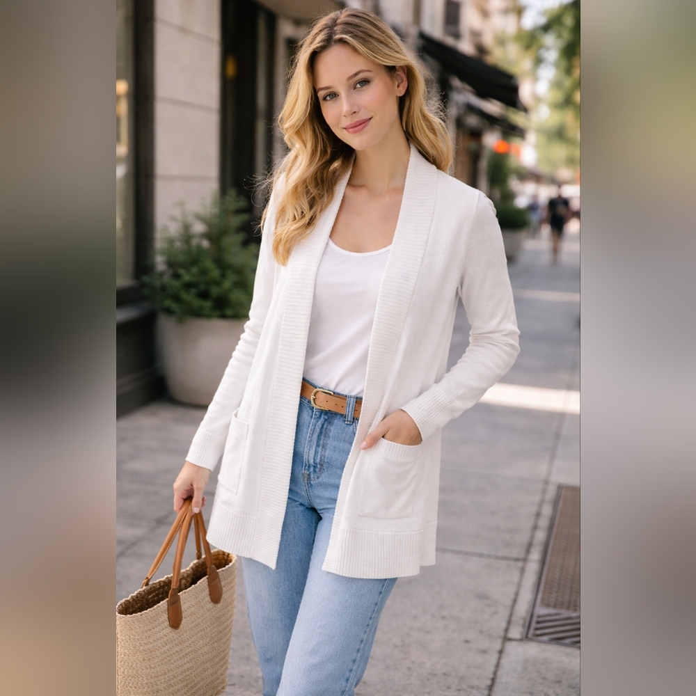 White Lightweight Cardigan XL  Longline Fits L Spring & Summer Essential
